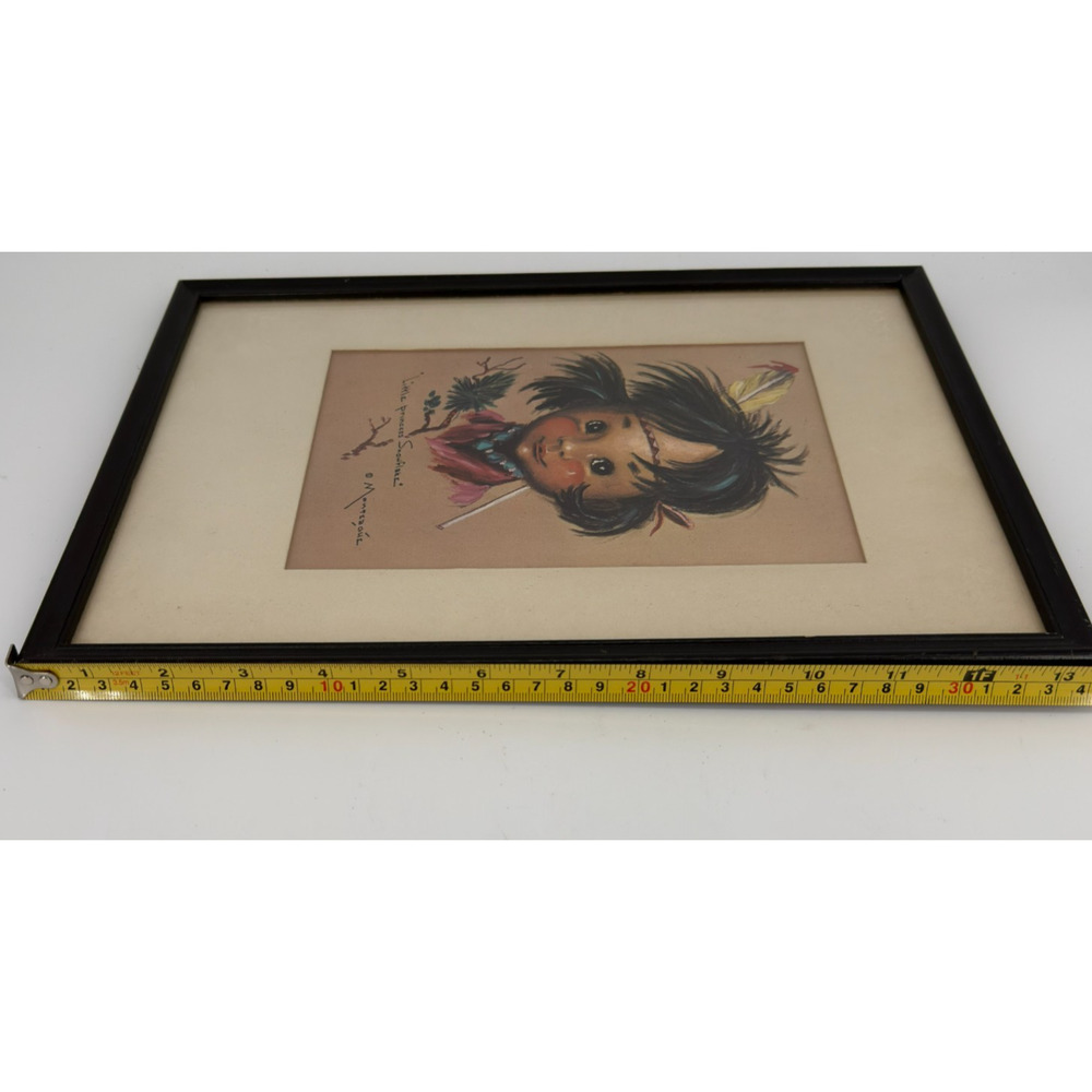 Little Princess Snowflake Print Signed Monteague 1964 Vintage Framed Art - Picture 7 of 10